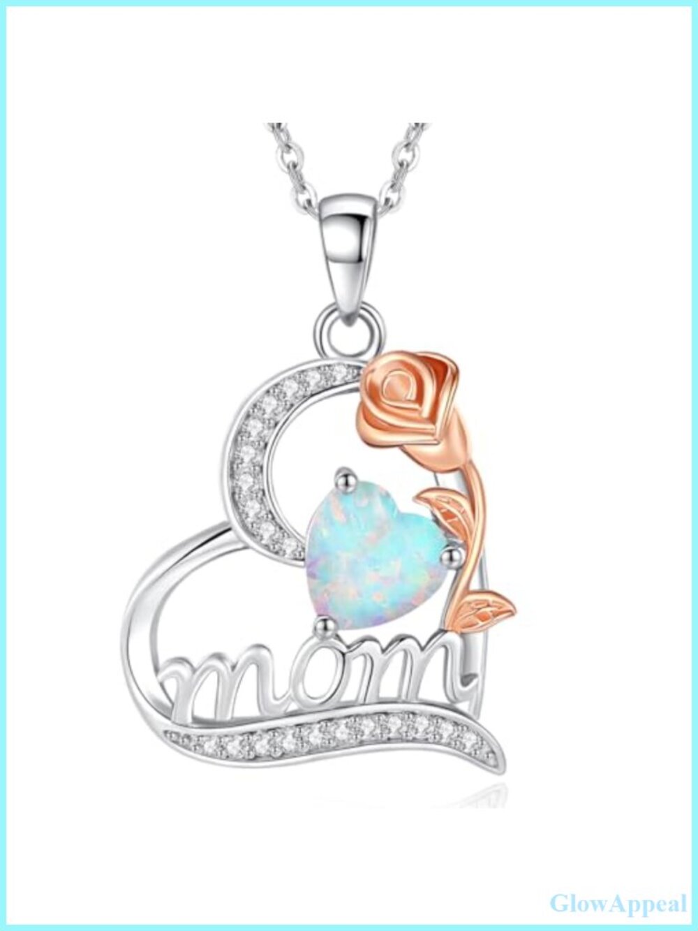 Opal Heart Pendant Necklace 18" Cable Chain Lobster Clasp